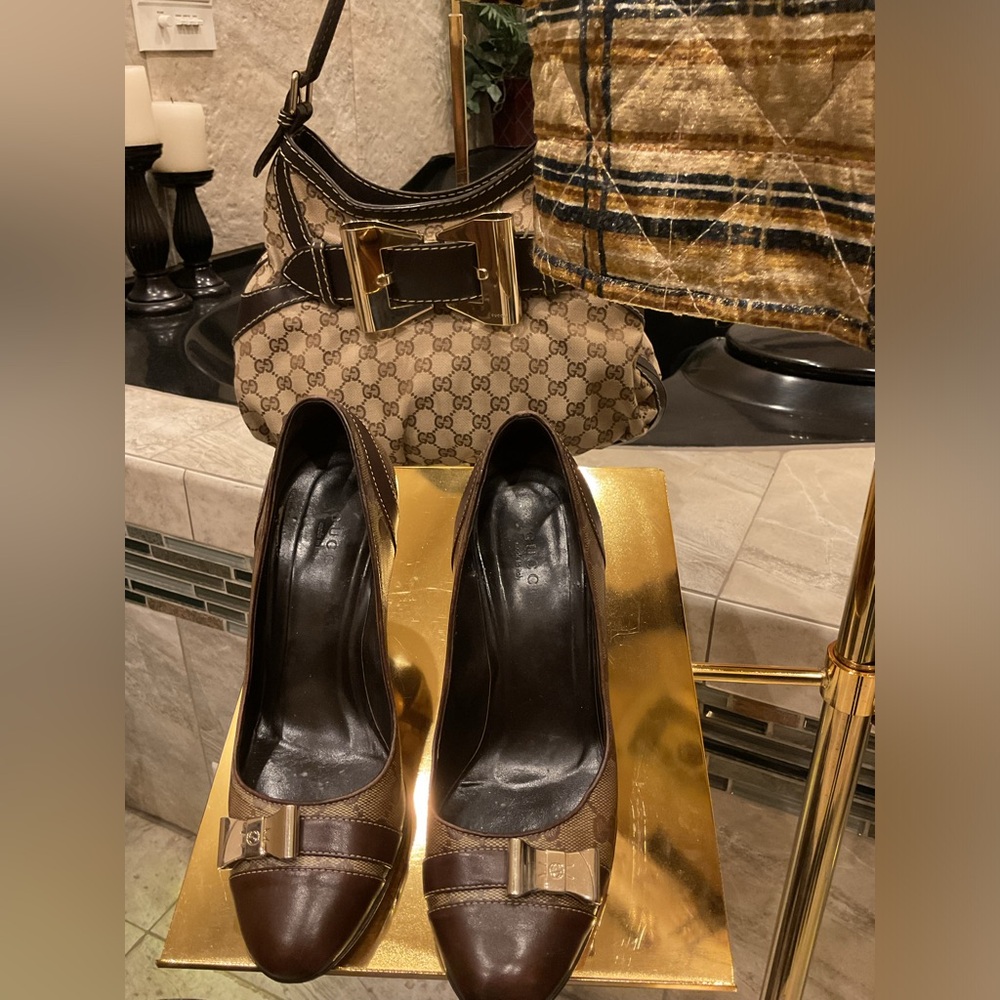 Gucci monogram canvas heels